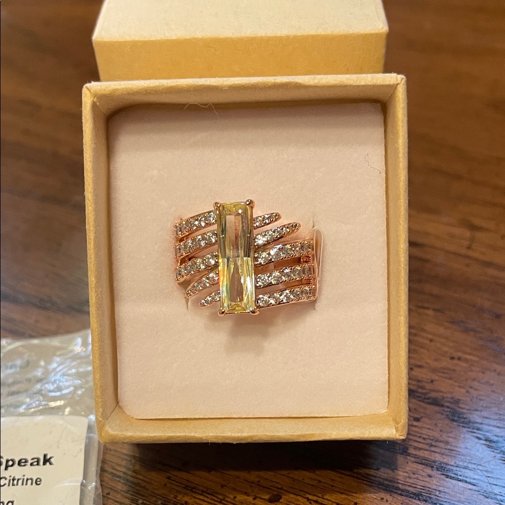 New Bomb Party Nov. Bday Ring size 7 lab created citrine w/ rose gold plating